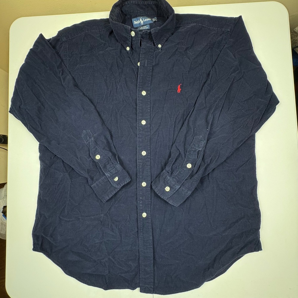 Ralph Lauren Blake Corduroy‎ Button Down Shirt Red Pony Logo Navy Men's L